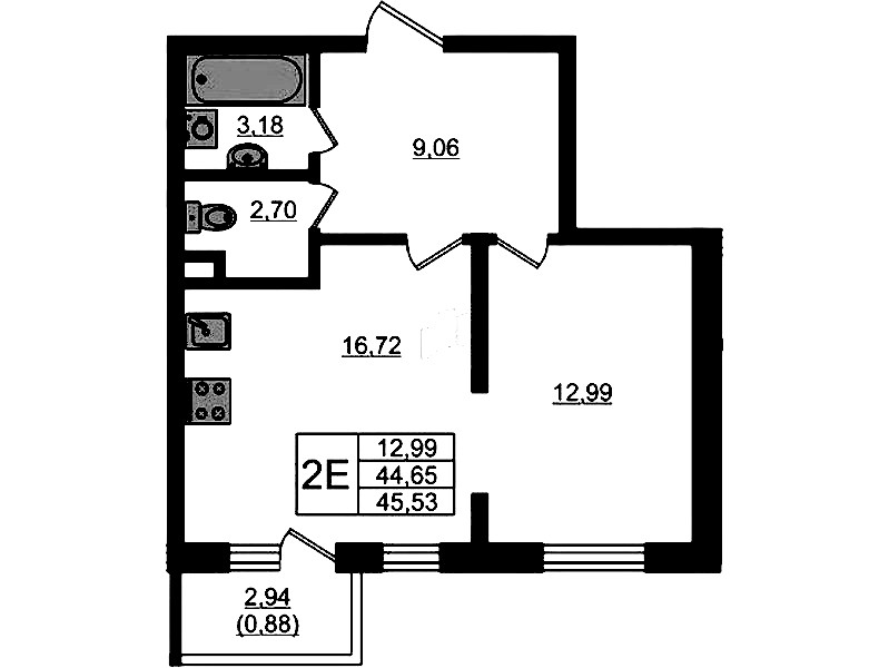 1-комнатная квартира 45.53 м², 1/4 эт., ЖК «Новая история»